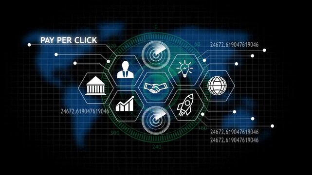 Pay per click digital analytics financial growth business strategy global network technology video