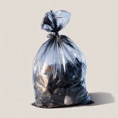 Transparent trash bag on white background