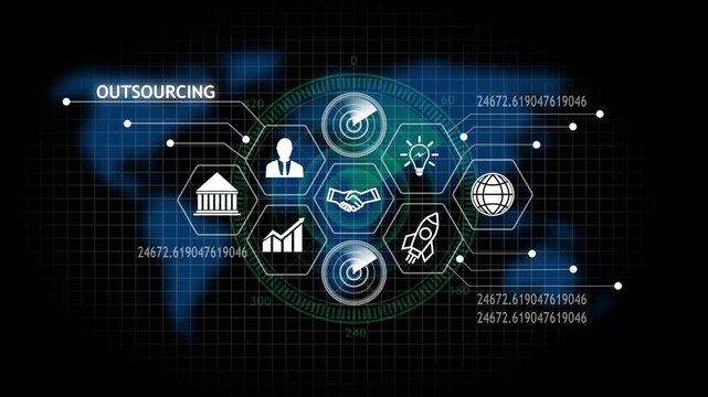 Global business network outsourcing concept with financial data and analytics finance