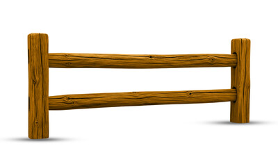 Rustic wooden fence with two horizontal rails and vertical posts