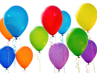 Colorful balloons floating in the air on transparent background