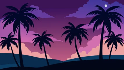 Fotobehang Warm Paars Tropical sunset with palm trees  © ROKEY