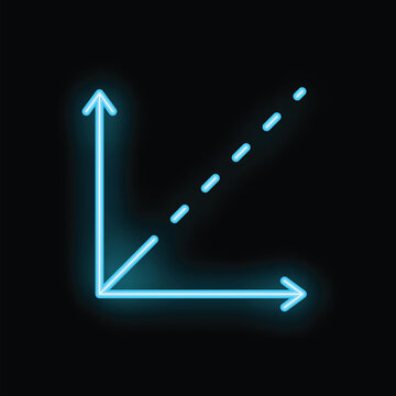 Glowing neon blue graph with x and y axis and a dotted line going up