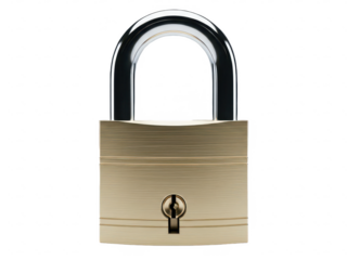 Brass padlock with shiny ushaped shackle isolated on transparent background
