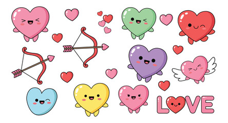 Cute Cartoon Heart Character with Bow and Arrow Valentines Day Design Elements
