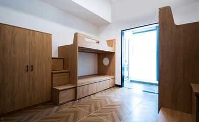 Student dormitory have beds and wardrobes