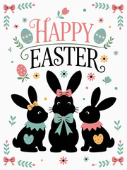 Fototapeta premium Happy Easter Illustration: Festive and colorful illustration, with bunnies celebrating Easter. It is perfect for Easter-themed design projects, adding a touch of joy and festivity.