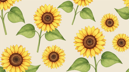 A vibrant watercolor pattern featuring yellow sunflowers and green leaves