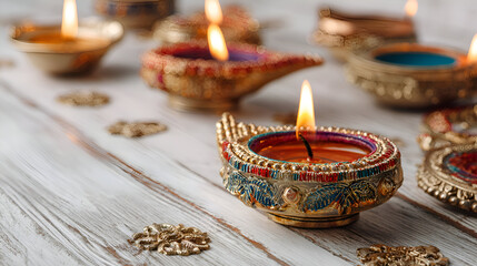 burning candles in a wooden box