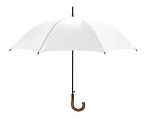 A white, open umbrella, seen from the front against a clean white background
