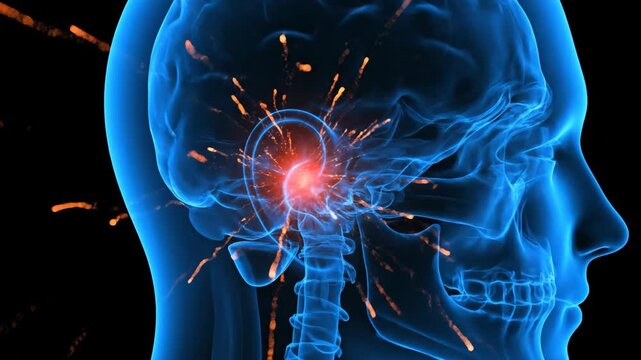 Human Brain Activity and Pain Sensation in Medical 3D Illustration.