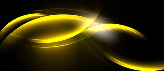 Golden curves flow, creating dynamic abstract design. Bright light radiates from central intersection, contrasting dark background.