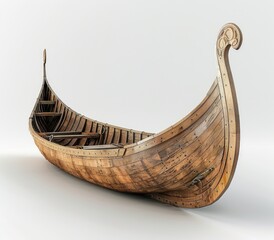 Fototapeta premium A wooden Viking longboat, ornate prow, rivets, curved shape, empty for journey