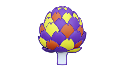 Stylized 3D Artichoke with Purple, Yellow, and Orange Petals