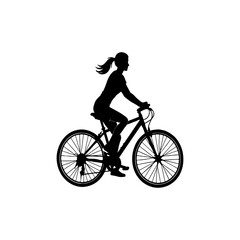 Obraz premium Female cyclist riding a bicycle silhouette vector