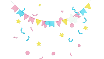 Party Bunting and Confetti on White Background