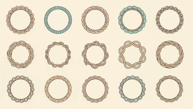 Collection of circular rope frames with intricate braided designs in various styles