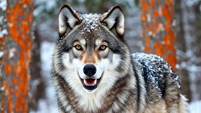 Wolf in snowy forest