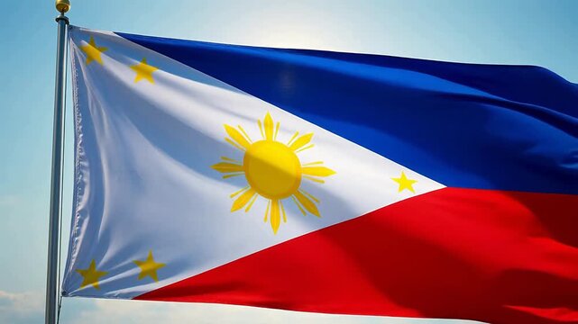 Philippines national flag waving in sky