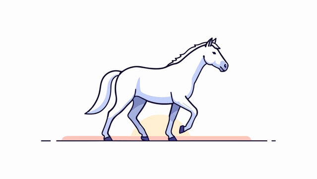 Cartoon white horse walking with a simple sunset backdrop