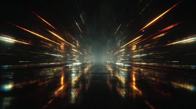 An abstract painting of the edge of an endless horizon & light trails
