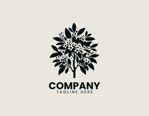 Obraz premium Diospyros Cathayensis Tree Black Vector Logo Illustration