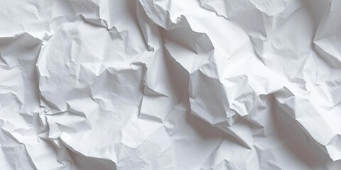 Obraz premium Close-up of a crumpled sheet of white paper, showing deep creases and texture, backdrop, paper background