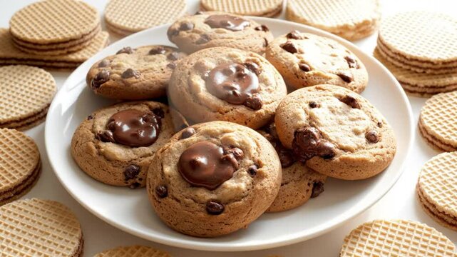 Delicious chocolate chip cookies with wafer cookies, perfect for a tasty sweet treat and enjoyable dessert