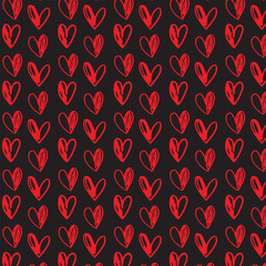 seamless pattern with red hearts on dark background