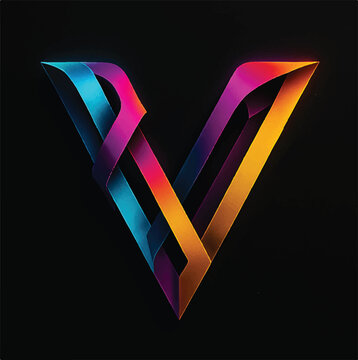3D Ribbon Letter V &ndash; Gradient Typography with Twisting Colorful Strands on Black Background