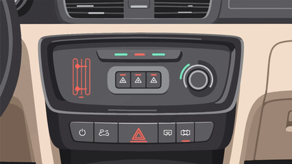 Obraz premium Close-up of a car's modern dashboard controls with air vents