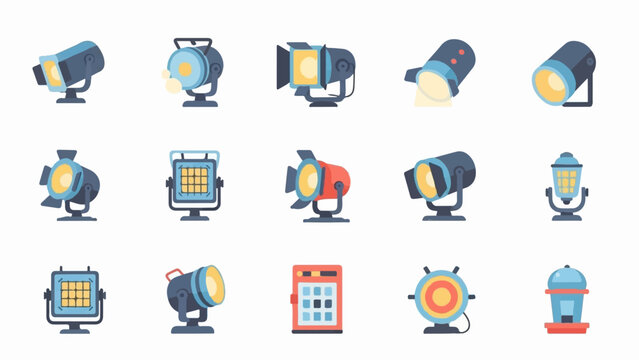 Collection of various stage and theater lighting equipment icons