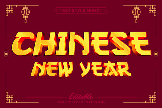 Traditional Chinese New Year Gold Text Style with Oriental Ornament