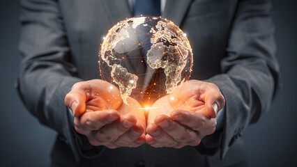 Businessman presenting global digital network