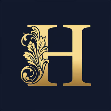 Gold Letter H with Ornate Flourish &ndash; Elegant Decorative Typography on Dark Background
