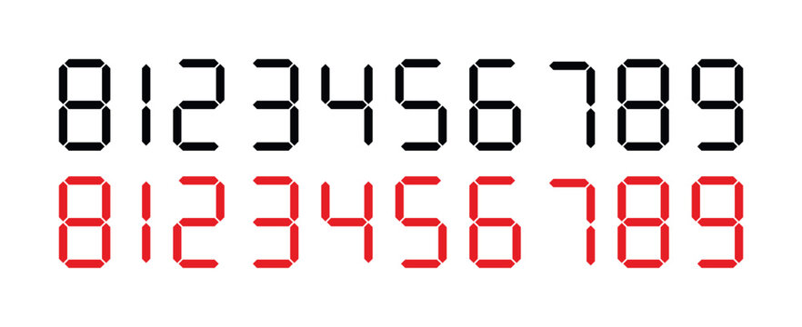 Digital Seven Segment Number Set Vector Icon, Red and Black LED Numerals