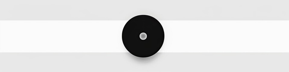 Abstract grayscale composition features a dark circle with a central white dot within a horizontal band