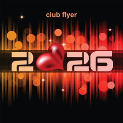 Disco club Valentine's day flyer with colorful elements. Ideal for poster and music background.