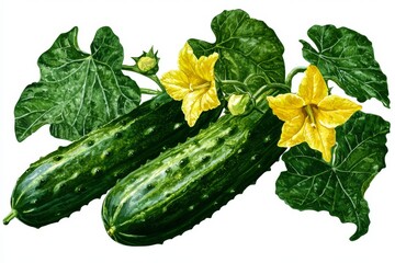 Captivating illustration emphasizing the natural beauty of cucumber plants.