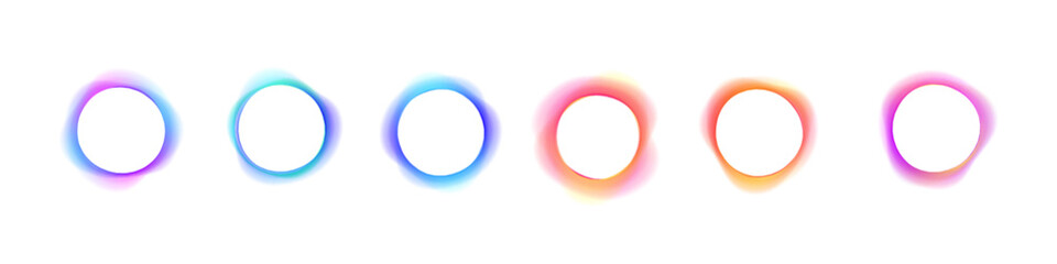 Set of neon glowing circles with smooth gradient blur on white background PNG vector. Bright luminous round shapes with soft halo glow. Futuristic abstract digital rings. © Mirotvoric