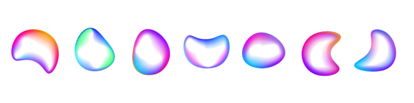 Neon liquid bubble forms a smooth circle with rainbow gradient shine. Transparent png object shows glossy reflections, soft glow. Vector illustration displays floating sphere shape with glass effect.