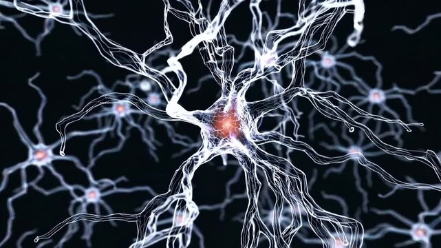 Detailed visualization of a neural network, the complexity of interconnected neurons. perfect for scientific education, technology presentations, and art inspired by biology and neuroscience.