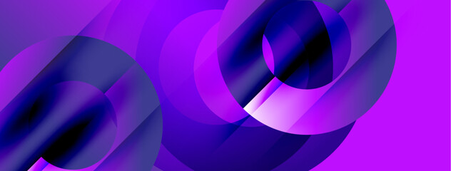 Abstract composition featuring overlapping purple circles. Gradient shades create dynamic visual effect. Modern design, smooth transitions.