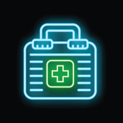 Neon sign depicting a first aid kit, a symbol of healthcare and emergency preparedness