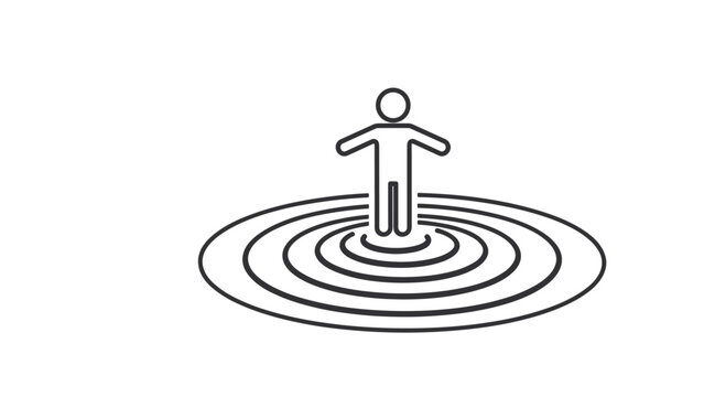 Minimalist line art animation of a person standing in the center of concentric circles, representing influence, personal space, or focus.