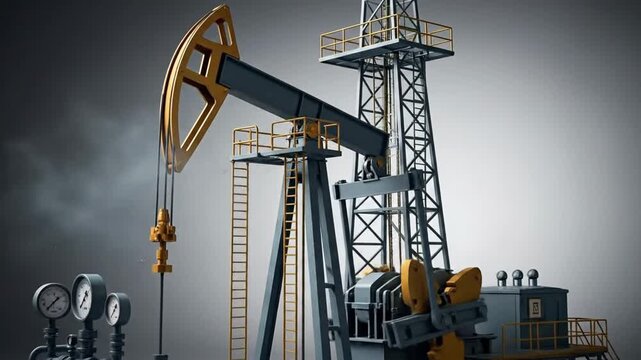 Detailed 3D render of an oil drilling rig, showcasing industrial machinery and energy production.