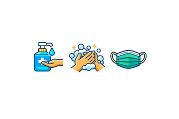 Hygiene and Safety Icons: Hand Sanitizer, Washing Hands, Face Mask