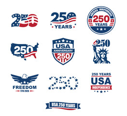 USA 250 Years Independence Anniversary Minimal Vector Icon Set © Annamorphosis