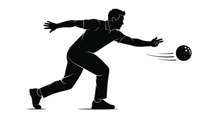 a dynamic illustration depicts a bowling player in motion releasing a ball with focused energy showcasing athletic prowess silhouette high quality