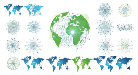 Global network connection, digital world map, technology communication, data transfer, abstract design elements